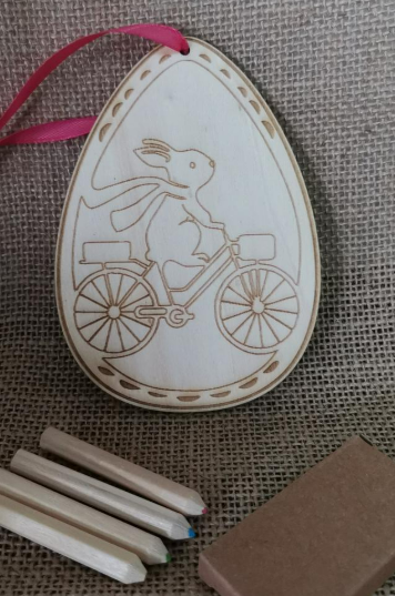 🚲 Висяща декорация яйце със зайче на колело + цветни моливи 🎨