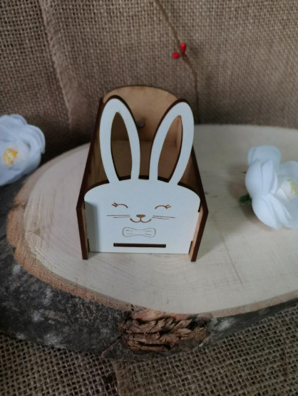 🐰 Мини великденска дървена кошничка „Зайче с уши“ – за яйца, бонбони или декорация