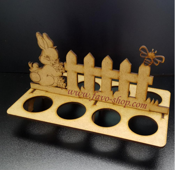 🐰 Великденска поставка за 8 яйца с декор  – MDF, сглобяема (20x12 см)