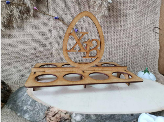 🐰 Великденска поставка за 8 яйца с декор  – MDF, сглобяема (20x12 см)