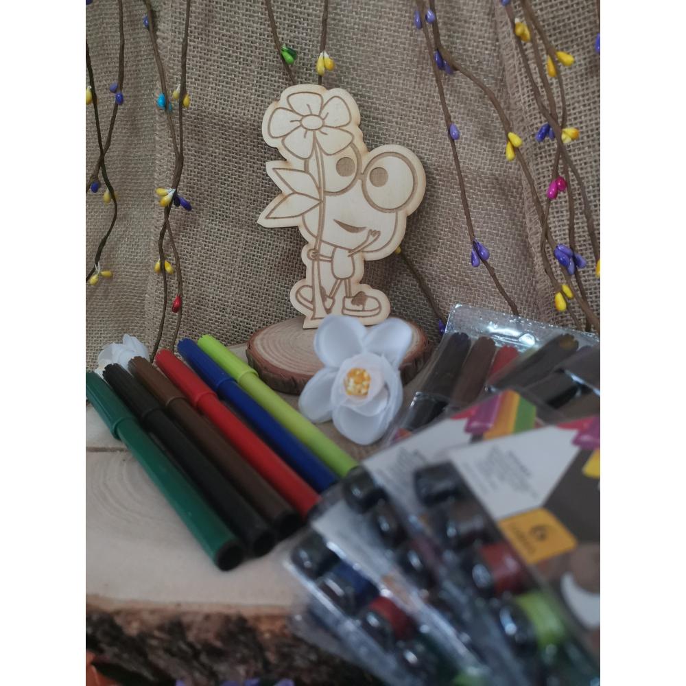 🎨🖌️ Дървена фигурка за оцветяване + цветни флумастери  🎨