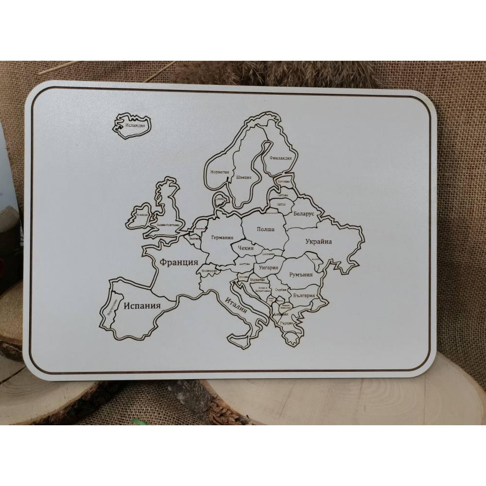 🗺️ Дървен пъзел „Карта на Европа“ – Образователно забавление за малки и големи! 🌍✨