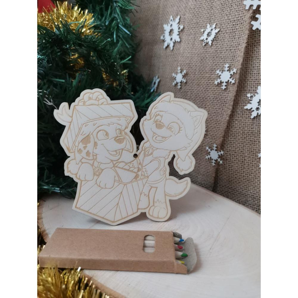 🎄 Дървена фигурка за оцветяване "Еверест и Маршъл" – Перфектен празничен подарък! 🎨