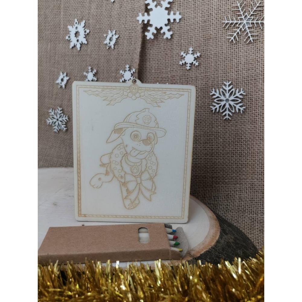 🎄 🎨 Дървена Коледна картина за оцветяване "Маршъл" – Перфектен подарък за творчество и забавление! 🎁✨